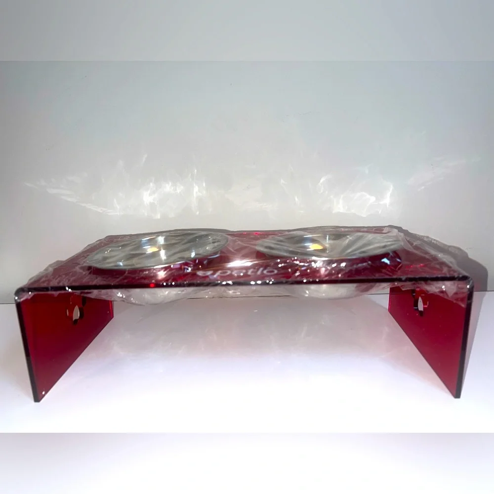 Petlo Red Acrylic Pet Feeder Stand Stainless Steel Bowls